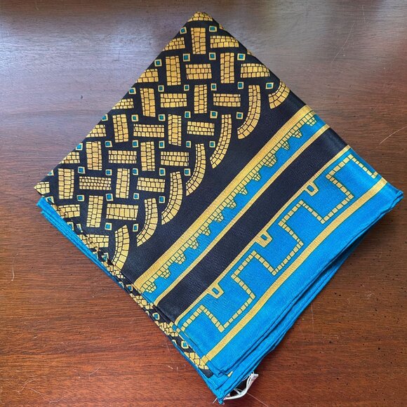 Vintage Vera Neumann Geometric Silk Scarf in Turquoise, Black & Gold New Old Sto - Picture 10 of 13